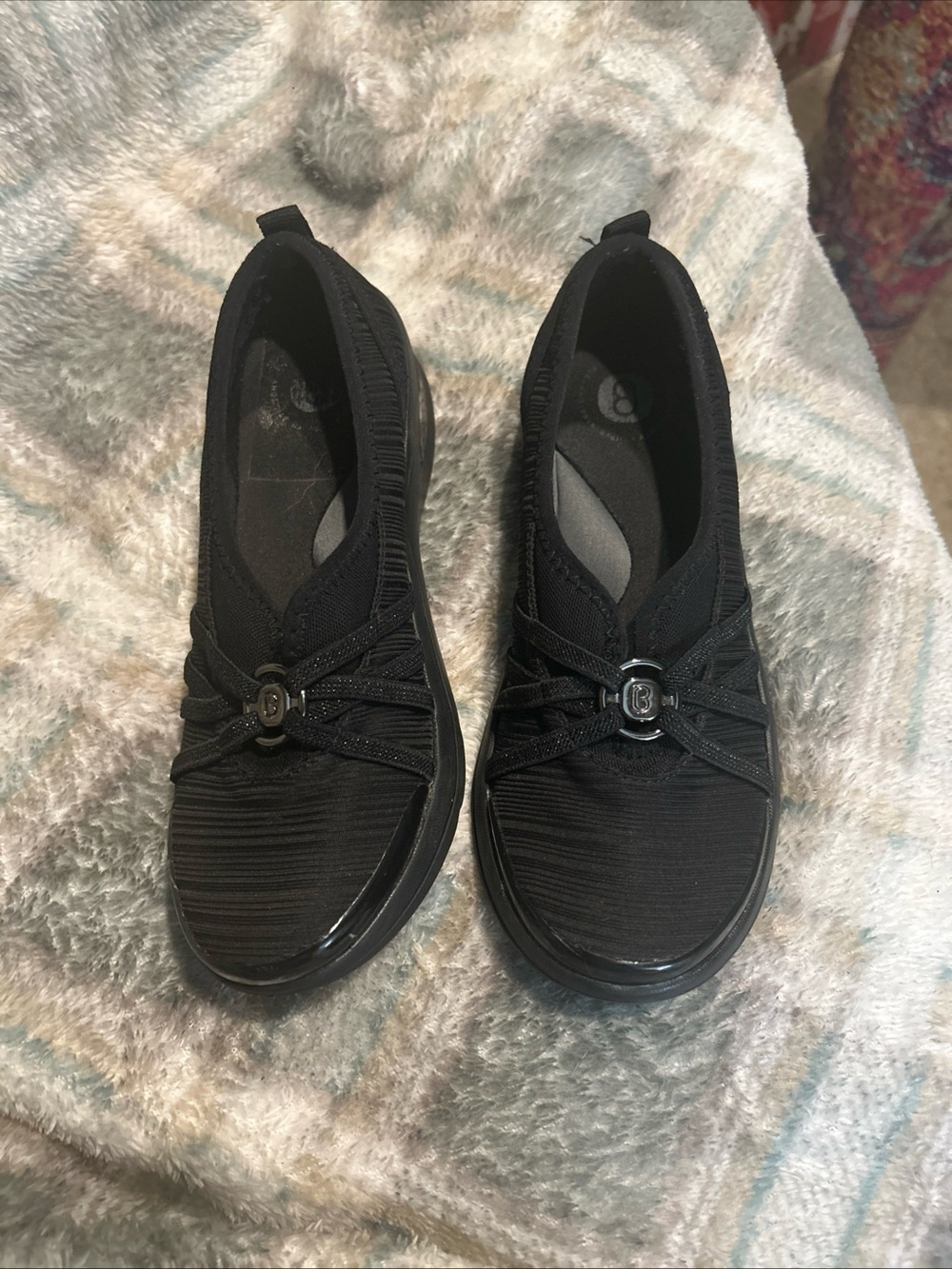 Bzees Black Knit Slip-On Sneakers with Decorative B Emblem